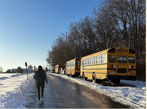 Buses were parked on Wakeman in the typical junior parking areas Wednesday morning.